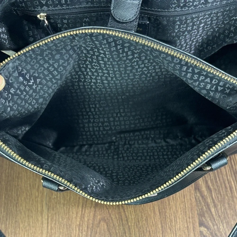 Kate Spade Black Saffiano Leather Zip Top Structured Tote Bag